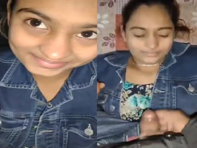 Cute girl receiving cum shot with erotic talking